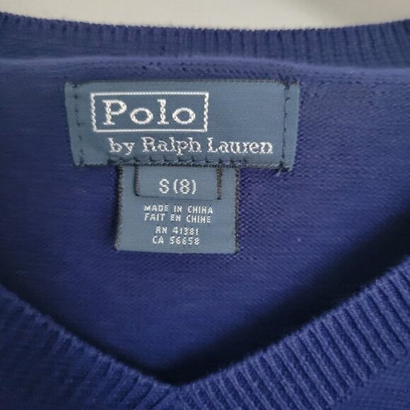 Polo by Ralph Lauren Boys Small (8) Blue Sweater 100% Cotton Vneck Long Sleeve - Picture 3 of 7